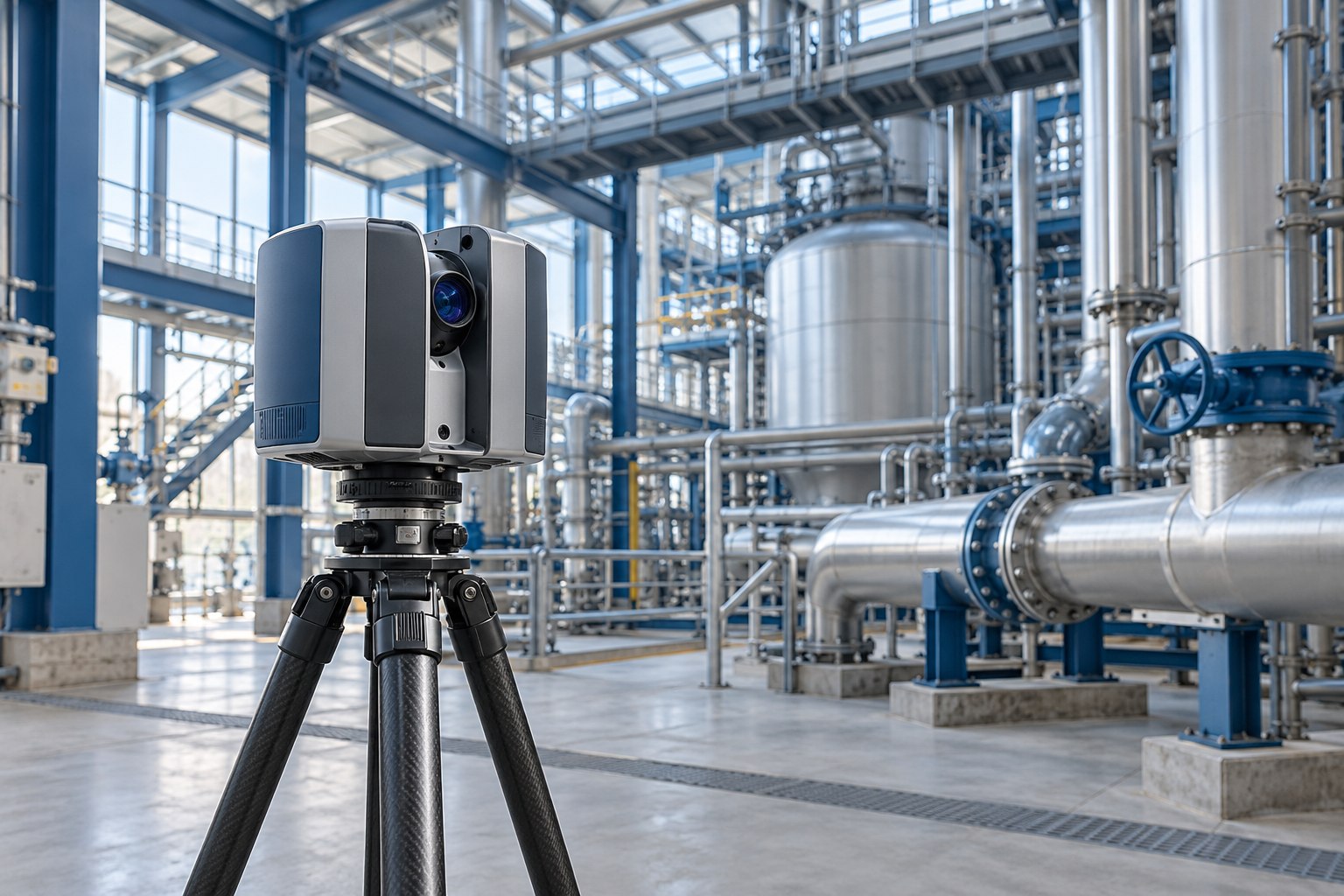 Illustrative terrestrial laser scanner within a complex industrial structure
